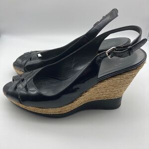 Stuart Weitzman Black Patent  Leather Wedge Platform Sandals Size 9,5
